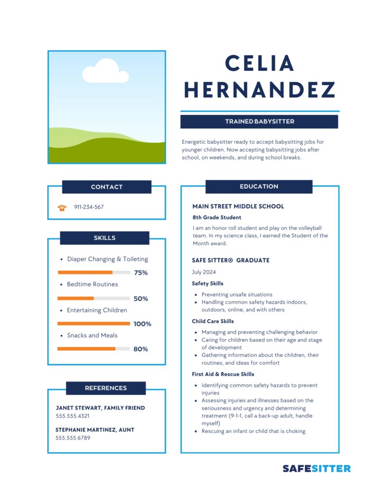 Babysitting Resume Fillable Example Safe Sitter 