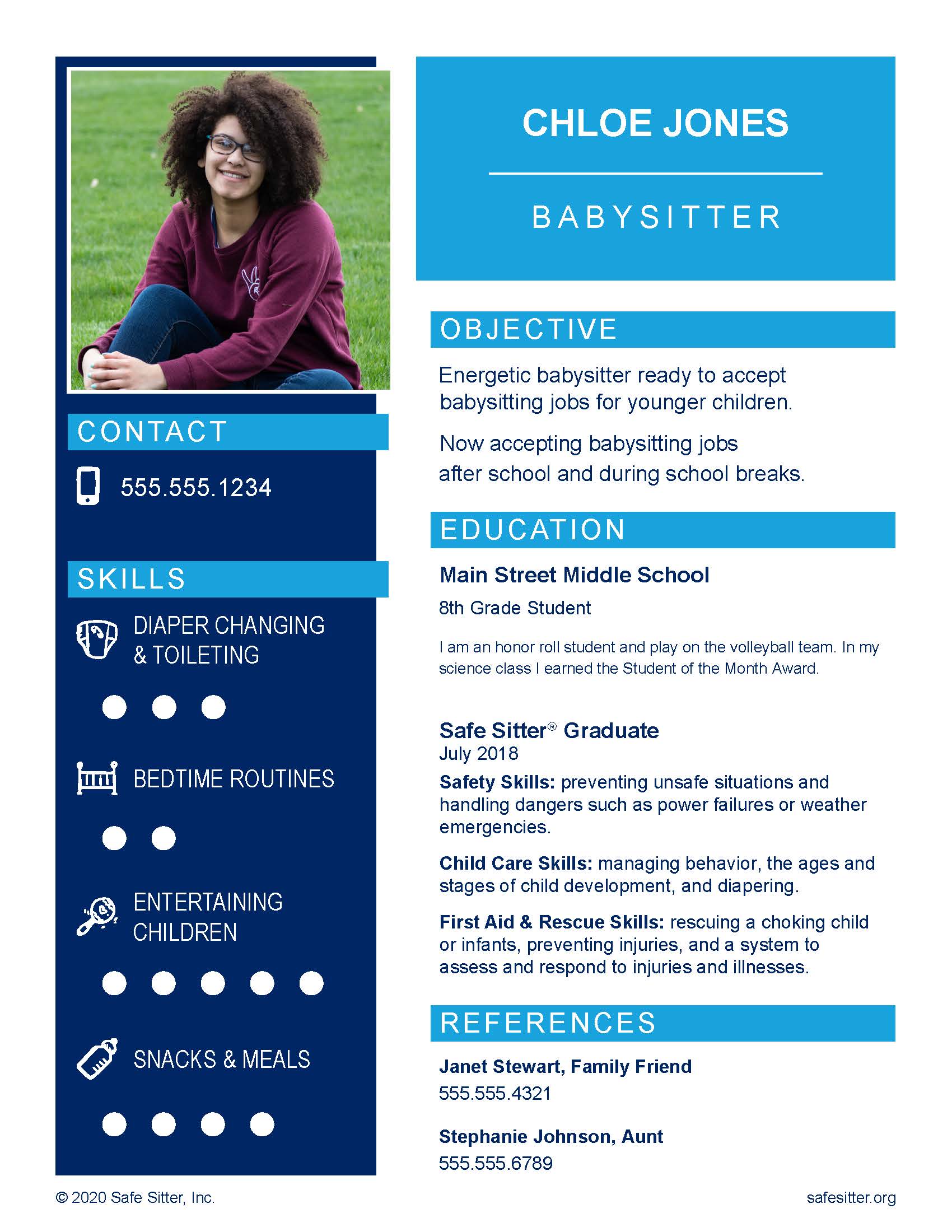 Babysitting Resume Fillable_Example Safe Sitter®